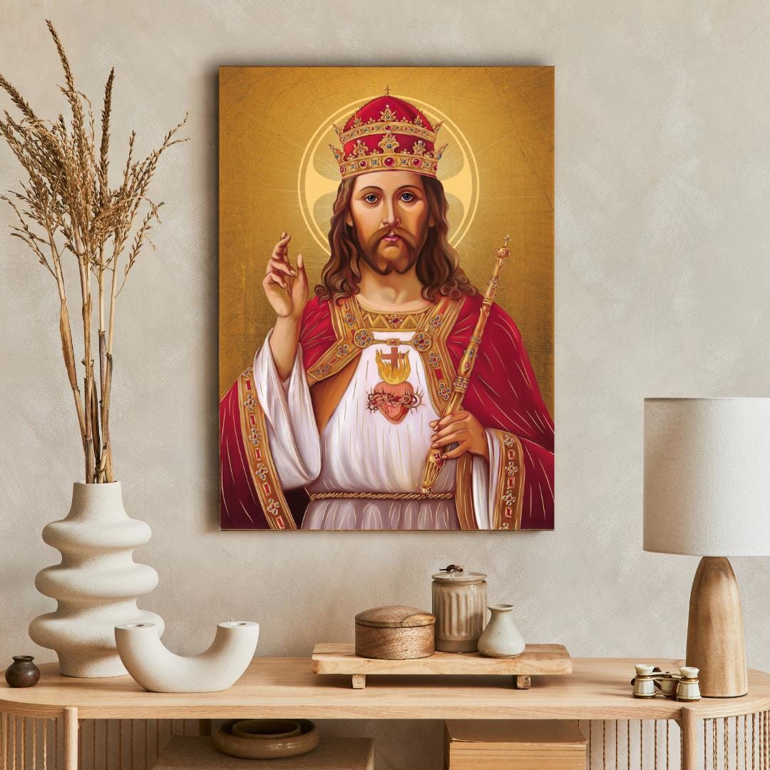 JESUS CHRIST the KING Icon: Handmade Catholic Wall Decor, Golden Leaves ...