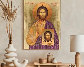 Icono de San Judas Tadeo Apóstol: Decoración religiosa de madera hecha a mano, hojas doradas, decoración católica para pared.