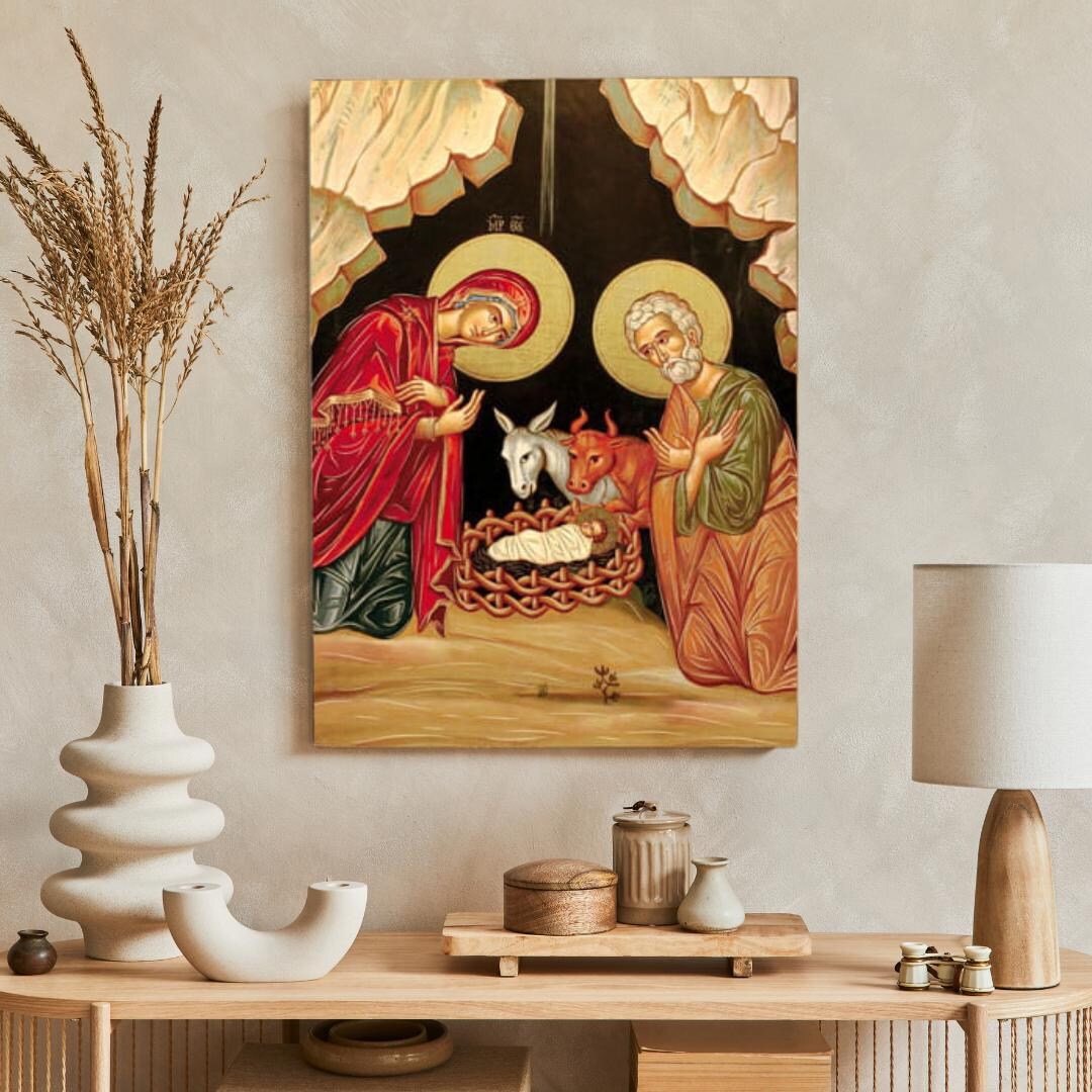 Handmade HOLY FAMILY Icon, Wooden Catholic Wall Decor, Gold Leaves ...