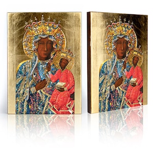 Icon of Black Madonna, handmade icon, wooden icon, perfect present beautiful religious picture, First Communion, Baptism gift, birthday gift