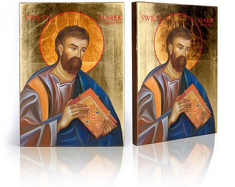 SAINT MARK the EVANGELIST Icon: Handmade Wooden Catholic Wall Decor, Gold Leaves, Religious Art