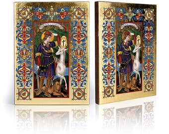 Icon of Saint Hubert, handmade icon, religious icon, wooden icon, perfect present - religious picture, St Hubert, Saint Hubert picture