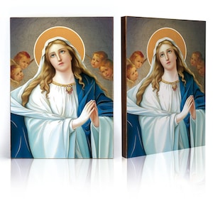 Icon of Holy Virgin with angels, Blessed Mary, Mother of God, Our Lady, handmade icon, wooden icon, perfect present, religious icon,