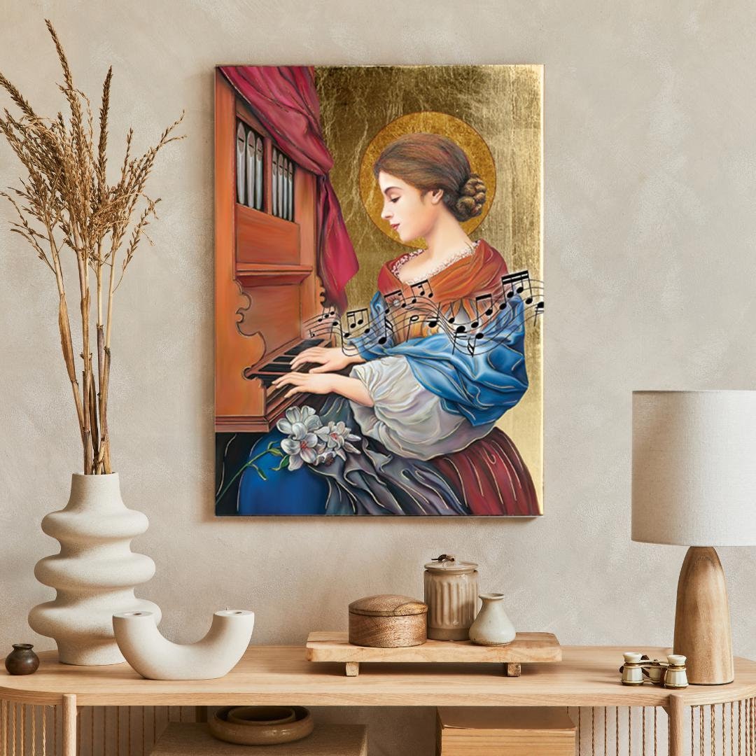 SAINT CECILIA Handmade Icon, Wooden Religious Art, Catholic Wall Decor ...
