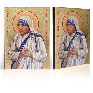 Icono de Madre Teresa de Calcuta, icono hecho a mano, icono religioso, icono de madera, tablero natural, regalo perfecto - cuadro religioso, idea de regalo