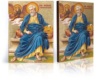 St. MARK the EVANGELIST Icon: Handmade Catholic Wall Decor, gold leaves, religious art