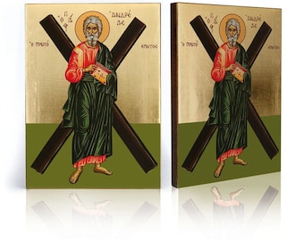 SAINT ANDREW the Apostle Icon: Handmade Religious Wooden Art, Catholic Picture with Gold  Leaves