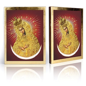 Icon of Our Lady of the Gates of Dawn in Vilnius, handmade icon, wooden icon, Our Lady of Vilnius, Virgin Mary Lithuania, Christian Wall Art