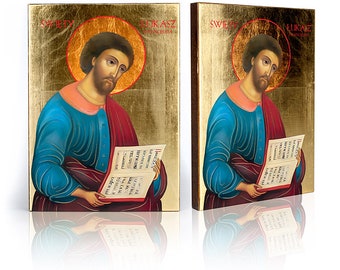 SAINT LUKE the EVANGELIST Ikone: Handgemachte religiöse Kunst aus Holz mit Goldblättern, Wanddekoration