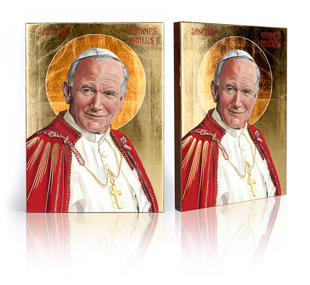Saint JOHN PAUL II Icon: Handmade Wooden Religious Art With Gold Leaves ...