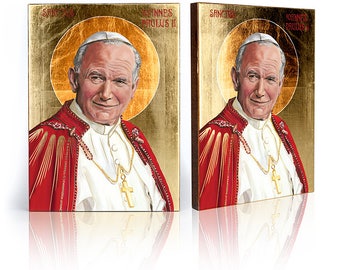 Icône de Saint Jean-Paul 2, le pape Jean-Paul II, icône faite à la main, icône en bois, cadeau parfait, belle image religieuse, première communion