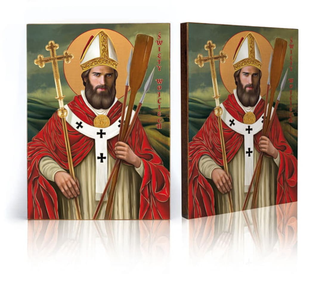 Icon of Saint Adalbert of Prague, Handmade Icon, Wooden Icon, Natural