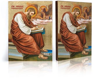 SAINT LUKE the EVANGELIST Ikone: Handgemachte religiöse Kunst aus Holz mit Goldblättern, Wanddekoration