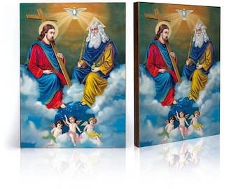 HOLY TRINITY Icon: Jesus Christ, Religious Wooden Art, Catholic Wall Decor, Gold Leaves
