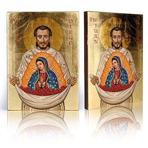 Icon of Saint Juan Diego, handmade icon, wooden icon, natural board, golden layers, St Juan Diego, Juan Diego Cuauhtlatoatzin