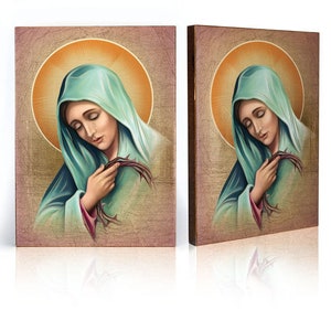 Ikona Matki Boskiej Bolesnej - ikona ręcznie wykonana, ikona drewniana, idealny prezent, piękny obraz religijny, złocenia, deska olchowa,
