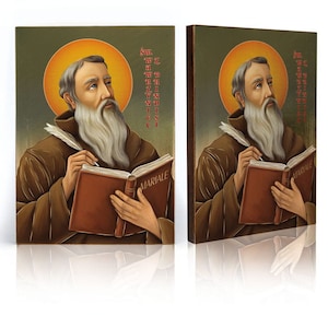 Ikone des Heiligen Laurentius von Brindisi, handgefertigte Ikone, Holzikone, Naturbrett, St. Laurentius von Brindisi Ikone,