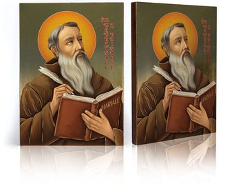Icono de San Lorenzo de Brindisi: Arte religioso de madera hecho a mano con hojas doradas, decoración de pared.