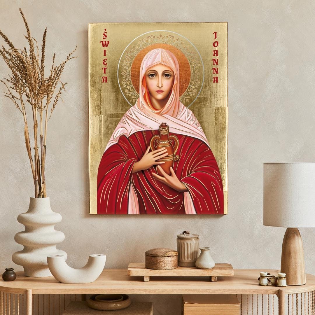 SAINT JOANNA Wife of CHUZA Icon, Handmade Wooden Catholic Wall Art