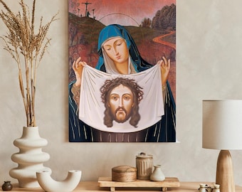 SANTA VERÓNICA Icono hecho a mano: Hojas de oro, arte religioso, decoración de pared católica, Imagen religiosa