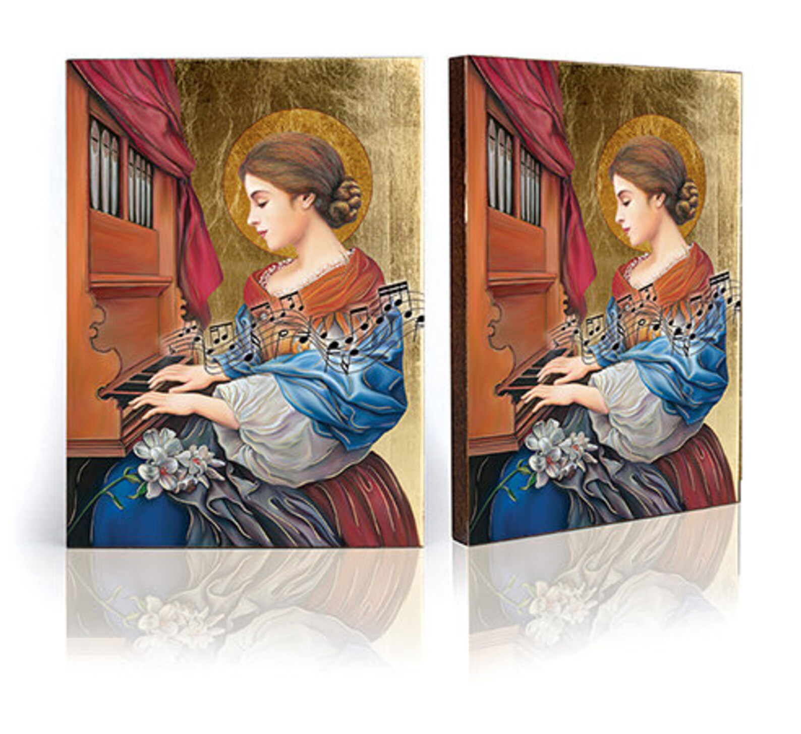 Icon of Saint Cecilia, Handmade Icon, Wooden Icon, Natural Board