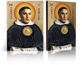 St. Thomas Aquinas Icon:  Handmade Catholic Wall Decor, Gold Leaves Religious Art