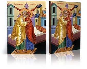 SAINTS ANNA and Joachim Icon: Parents of the Virgin Mary, Handmade Catholic Wall Decor,