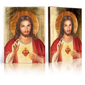 Icon of Heart of Jesus Christ, handmade icon, wooden icon, perfect present, religious picture, religious icon, Jesus Christ icon,