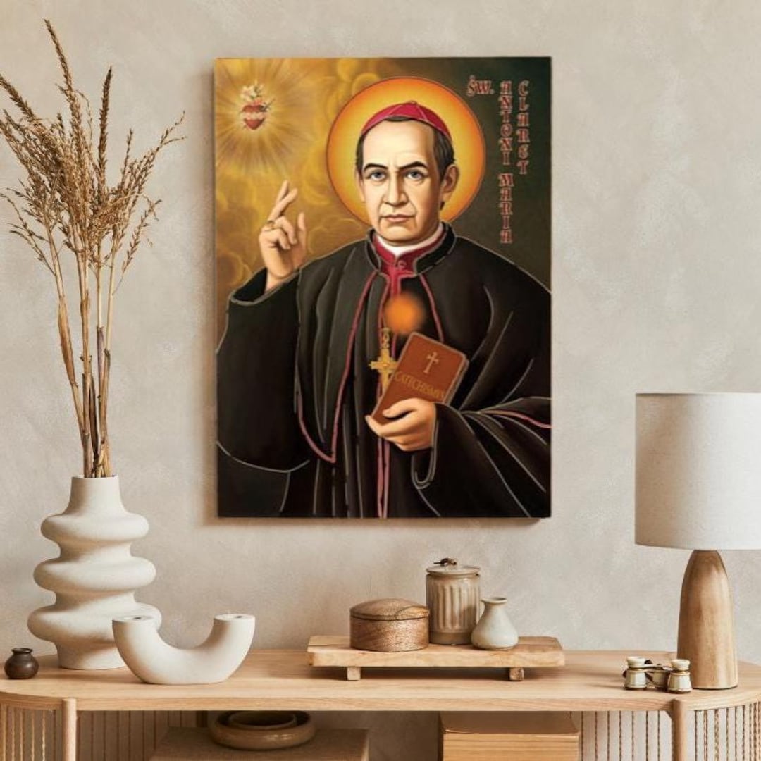 Saint ANTHONY MARY CLARET : Handmade Religious Wooden Art With Gold ...
