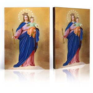 Icono de la Madre de Dios Auxilio de los Cristianos, Nuestra Señora, Santísima Virgen María, icono hecho a mano, icono de madera, regalo perfecto, imagen religiosa