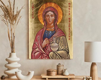 Icon of Mary Magdalene, handmade icon, religious icon, wooden icon, natural board, perfect present - religious picture, Saint Mary Magdalene
