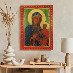 Icon of  Black Madonna of Częstochowa, Black Madonna, Our Lady of the Wandering, Our Lady of Częstochowa, handmade icon, wooden icon