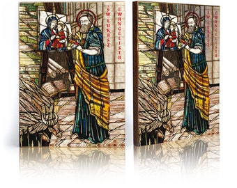 SAINT LUKE the EVANGELIST Ikone: Handgemachte religiöse Kunst aus Holz mit Goldblättern, Wanddekoration
