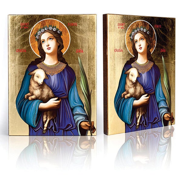 Icon of Saint Agnes, handmade icon, religious icon, wooden icon, beautiful icon, perfect present, religious picture, St Agnes image