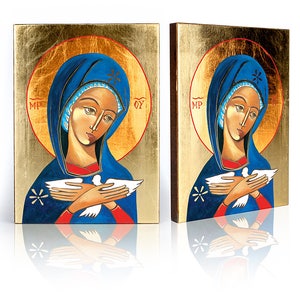 Icon of Holy Virgin with a Holy Spirit, handmade icon, wooden icon, perfect present, religious picture, religious icon, Our Lady icon