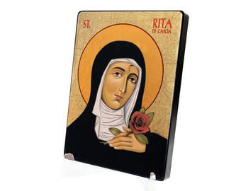 Icono artesanal de Santa Rita de Casia, decoración católica para pared, imagen religiosa.