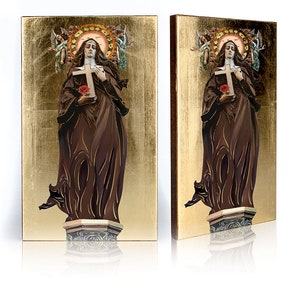 Icoon van Sint Rita van Cascia - handgemaakt icoon, houten icoon, perfect cadeau, gouden lagen, religieuze afbeelding, Sint Rita van Cascia,