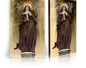 Santa Rita de Casia, icono hecho a mano, decoración de pared católica con pan de oro, imagen religiosa