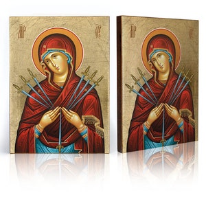 Icon of  Our Lady of the Seven Sorrows , Holy Virgin icon, Virgin Mary icon - handmade icon, wooden icon, perfect present, Our Lady of Piety