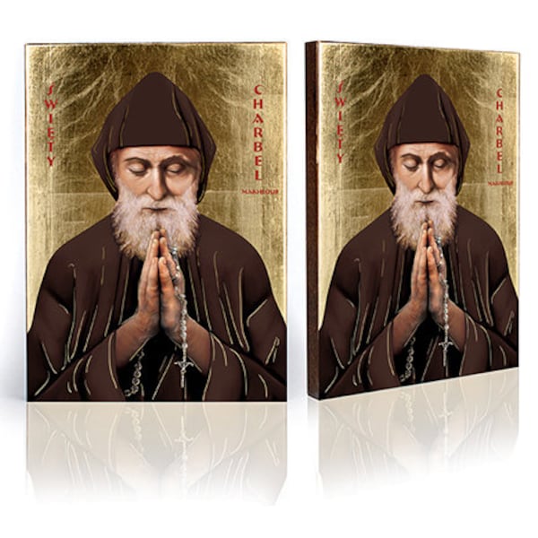 Icon of Saint Charbel Makhlouf, handmade icon, wooden icon, natural board, perfect present, St Charbel Makhlouf