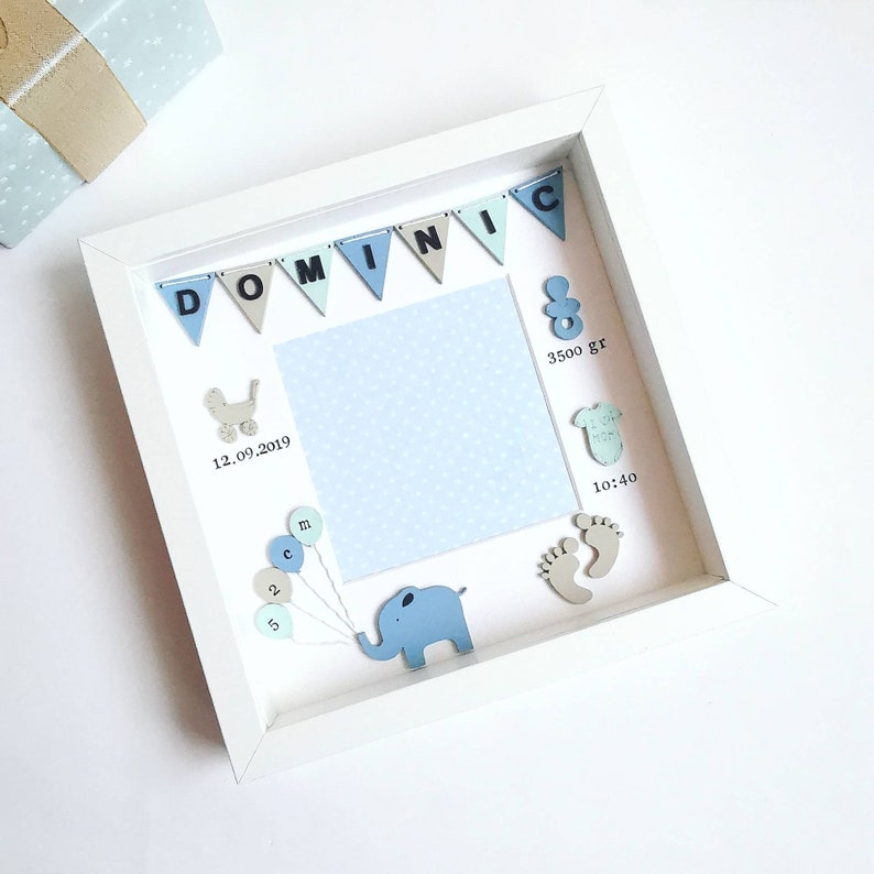 New baby boy bunting name photo frame Blue home decor Etsy