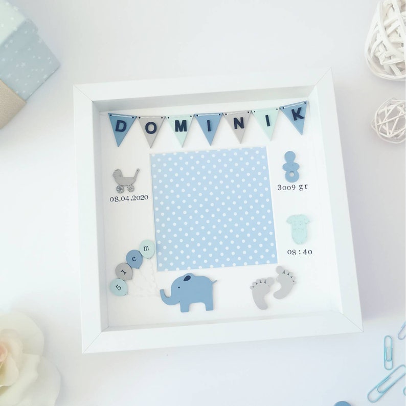 New baby boy bunting name photo frame Blue home decor Etsy