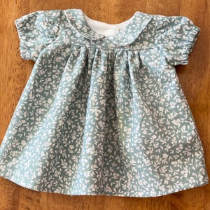 Preemie Baby Dress, Green White Flowers, 4 to 6 Pounds