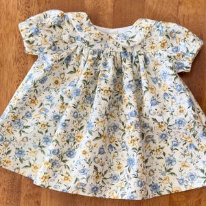 Preemie Baby Dress, Blue Yellow Flowers, 4 to 6 Pounds