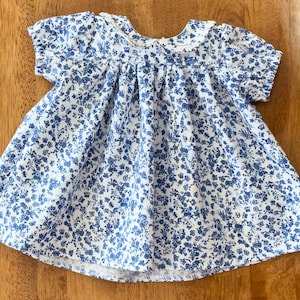 Preemie Baby Dress, Blue Floral Print Dress, 4 to 6 Pounds