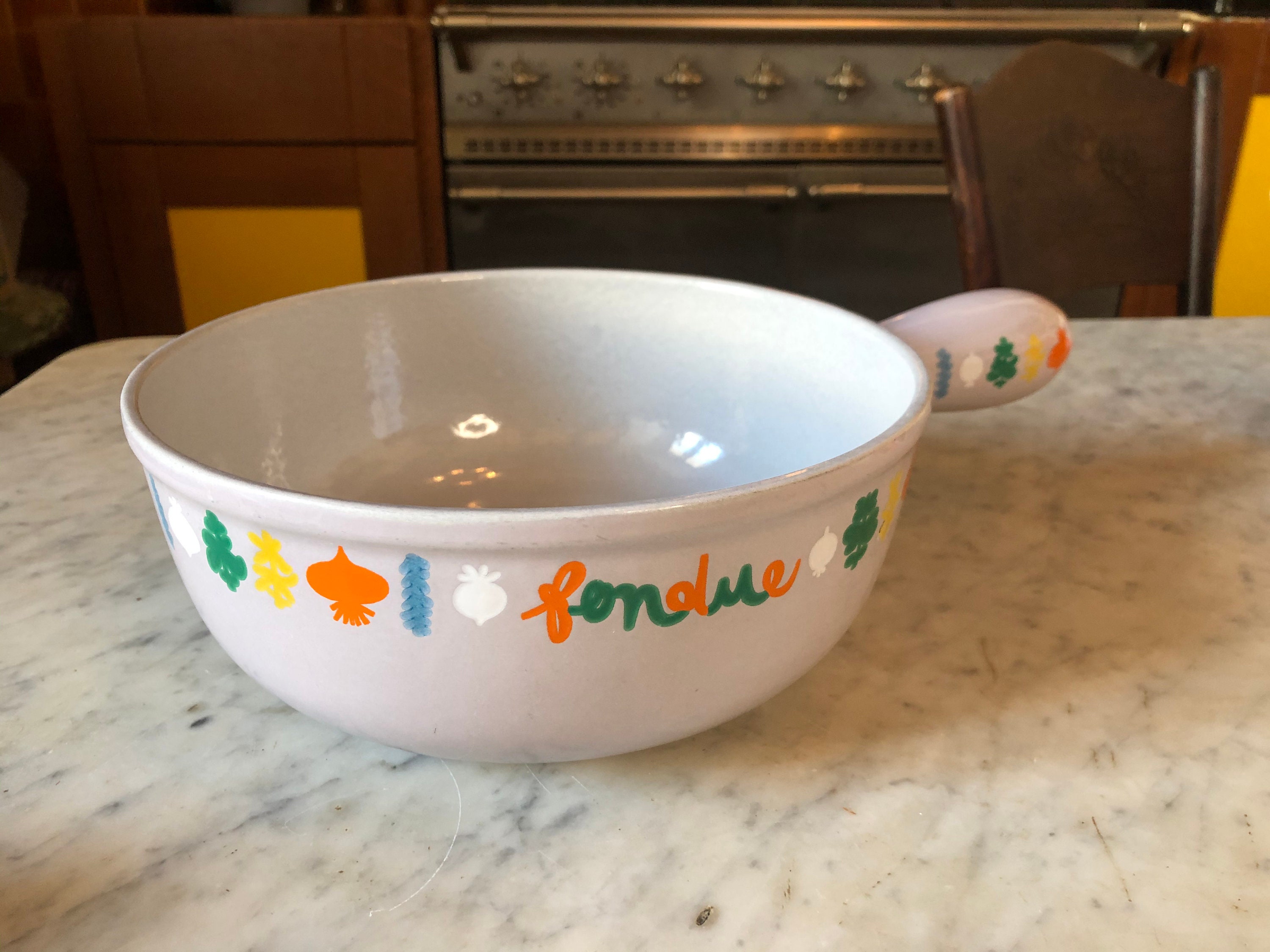 Vintage Le Creuset 70's Rare Periwinkle Coloré Fondue en Fonte Émaillée, Risotto, Soupe et Pot à Rag