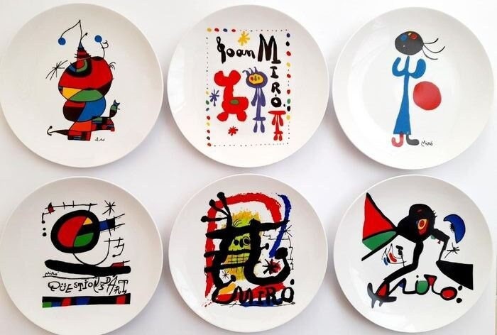 Joan Miro - Inutilisé, Édition Limitée, Ensemble Complet d'assiettes en Porcelaine Par Xl Art Approu