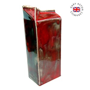 Ceramic Milk Juice Carton Jug Vase Contemporary Sculpture Handmade Ox Blood Pattern