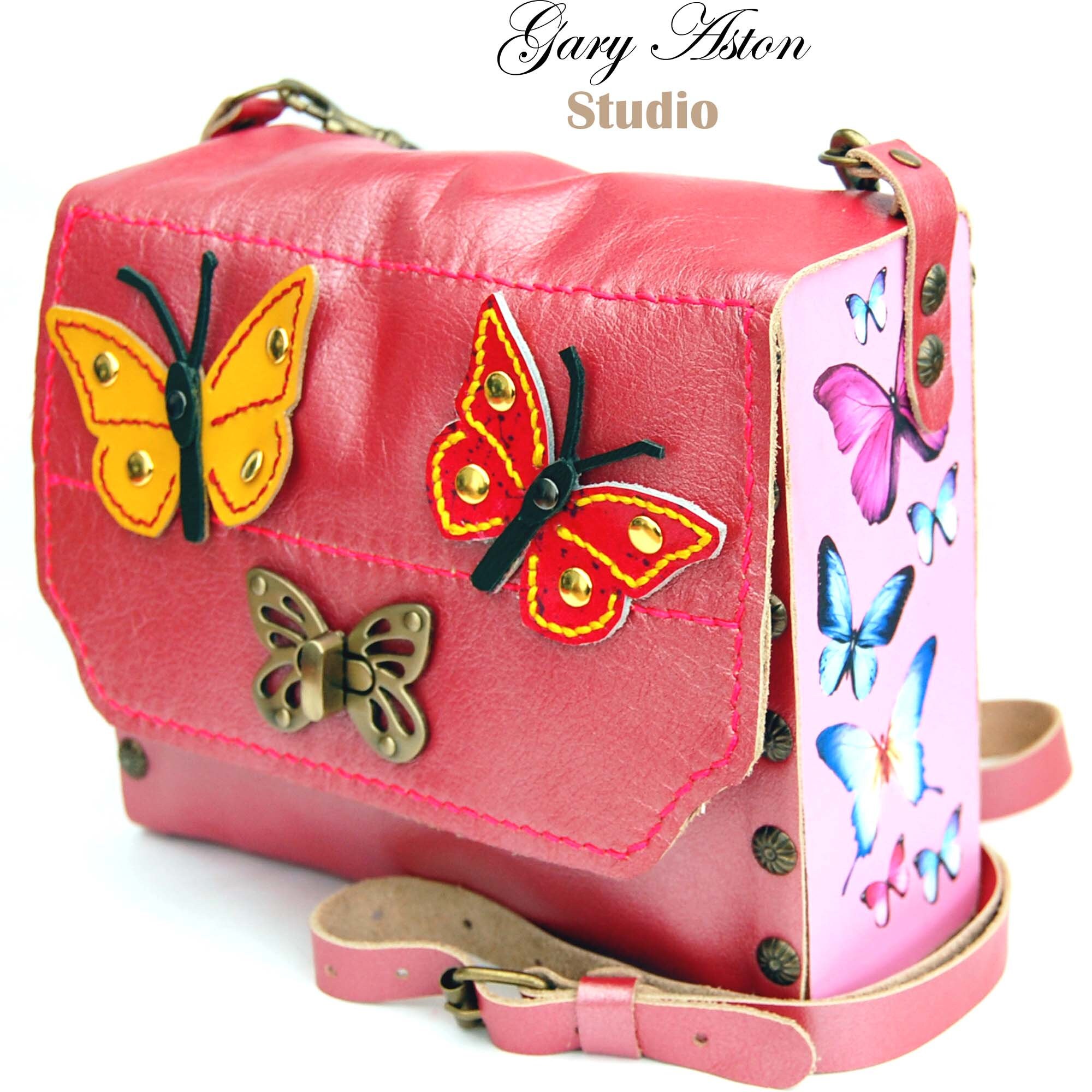 Leather and Wood Shoulder Bag Butterflies Handbag Messenger Crossbody Sling Purse Handmade Hand Stitched Pink Etsy