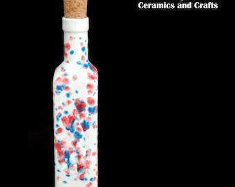 Ceramic Oil Vinegar Bottle Dispenser Storage with Cork Hand Painted KAAABOOM Pattern